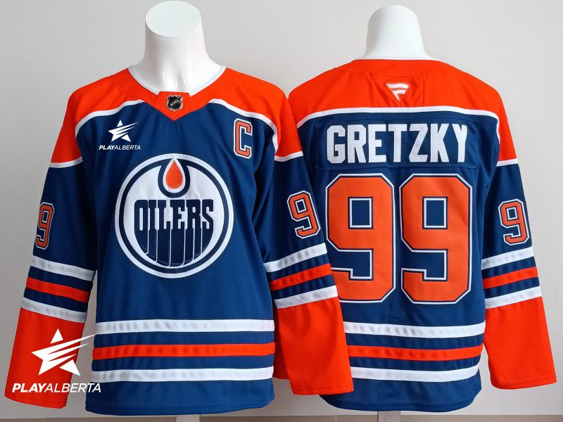 Men 2025 Edmonton Oilers #99 Gretzky Blue Fanatics Home Premium NHL Jersey style 2->edmonton oilers->NHL Jersey